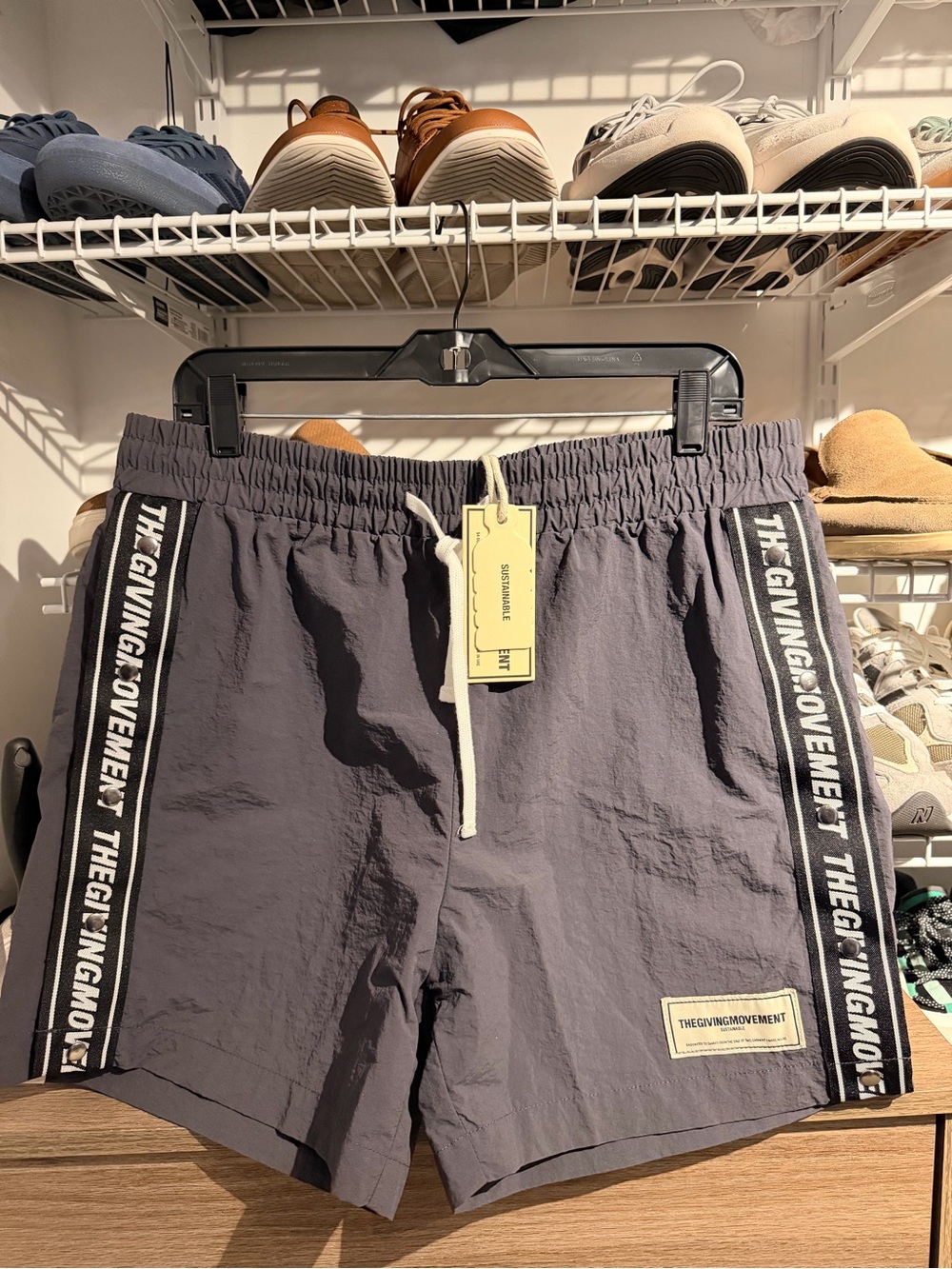 TGM THE GIVING MOVEMENT Men's Gray Hybrid Shorts with Side Tape NWT